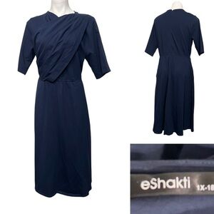 eShakti dress plus 18w navy Blue short sleeve cotton blend office modest church